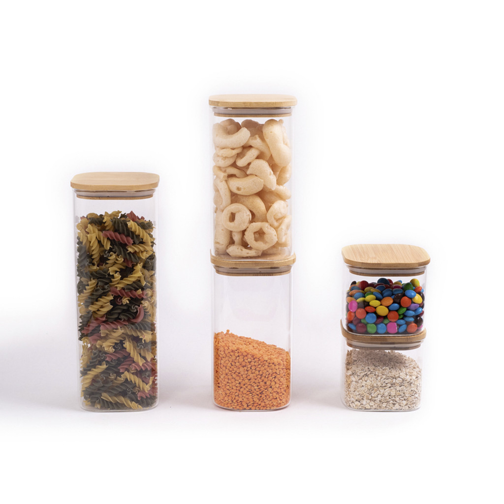 Kit Potes Hermeticos Vidro Quad Flat 1900/1400/600ml - 5 pçs Oikos em Oferta na Shopee