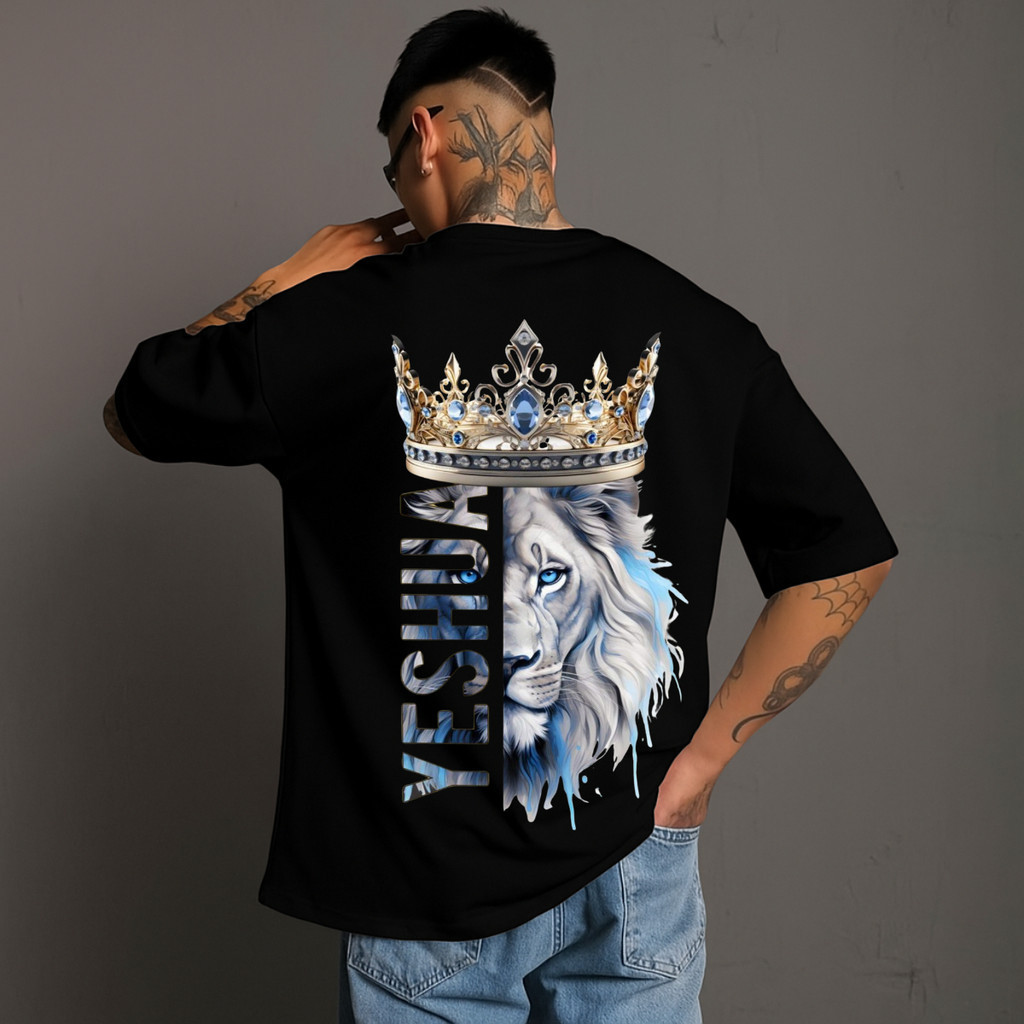 Camiseta Moda Cristã Masculina Unisex Camisa 100% Algodão Gospel Leão Yeshua
