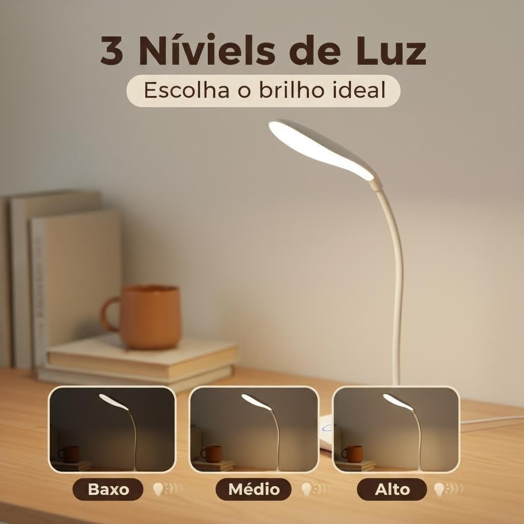 Luminária de Mesa Recarregável Luatek LK-775 3w Led para Sala Quarto Escritório Articulada Decorativa Abajur – Branco