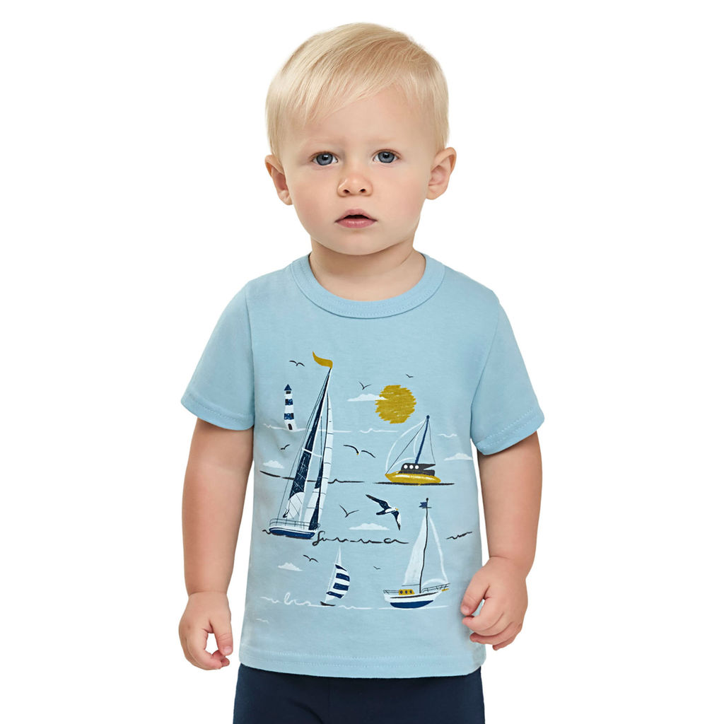 Camiseta Bebê Menino Barquinhos Elian Azul em Oferta na Shopee