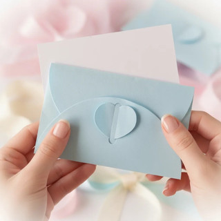Envelopes Azul Coração Mini Para Convite Batizado e Chá de Bebê 11,5x7,5Cm + Cartão 50 Unidades