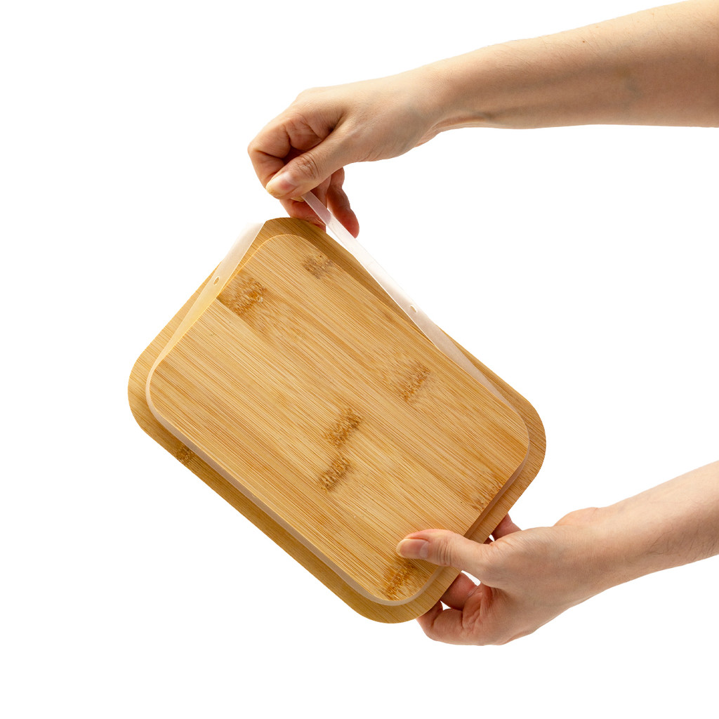 POTE 1500ML HERMÉTICO DE VIDRO COM TAMPA DE BAMBU RETANGULAR FLAT - TUD — imagem 2 de 2