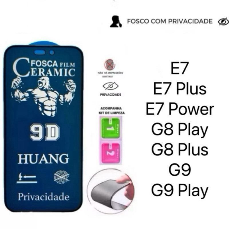 Kit De Película Cerâmica Fosca Privacidade para Motorola E7 E7 Plus E7 Power G8 Play G8 Plus G9 G9 Play