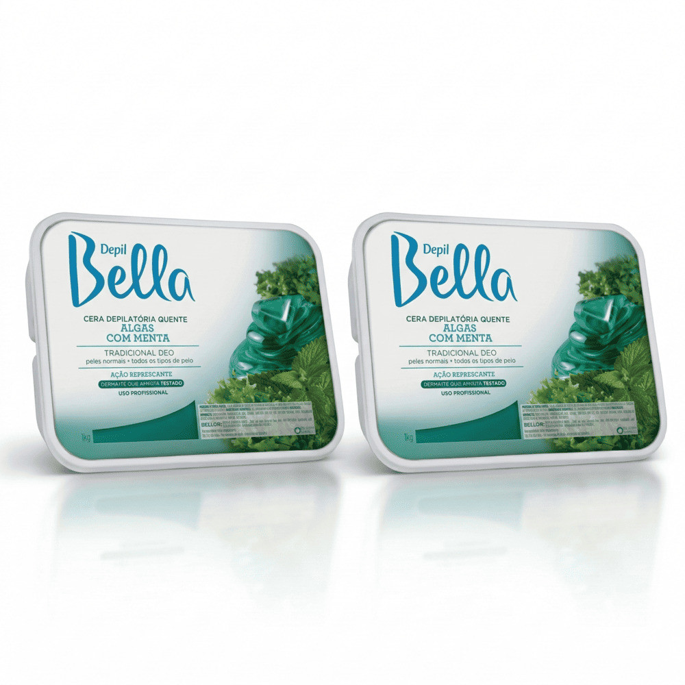 Kit 2 Cera Depilatória Depil Bella Quente Algas com Menta 1000g