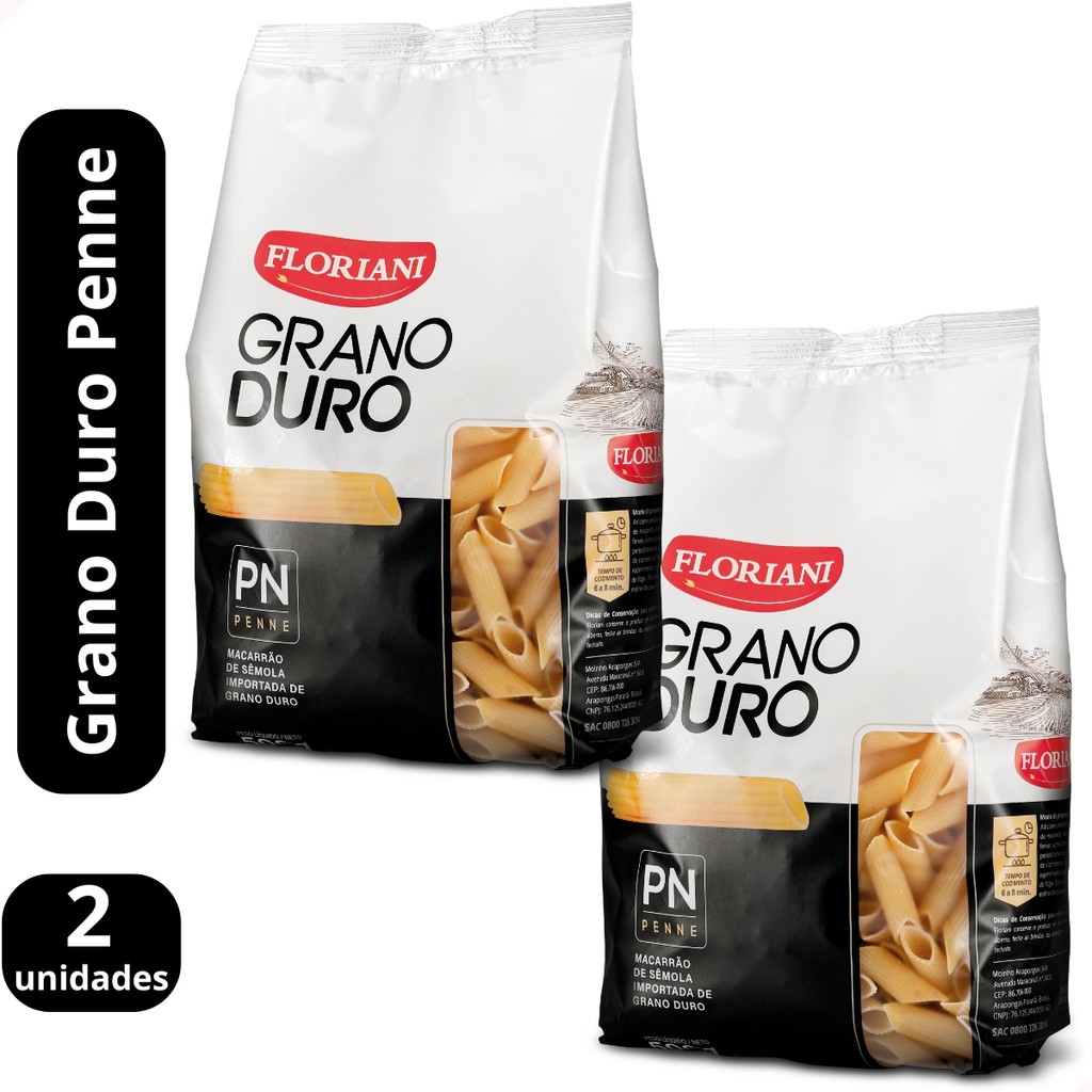 KIT 2 - Macarrão Grano Duro Massa Seca Personale Penne Rigate Floriani 500g Pasta Fácil