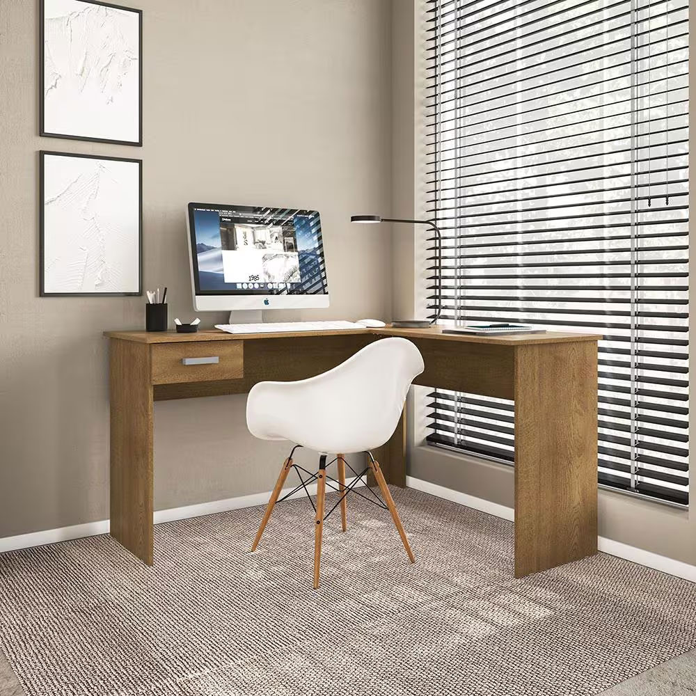 Escrivaninha de Canto Fênix Formato L 1 Gaveta MDP Pintura UV Espaçosa e Funcional Politorno