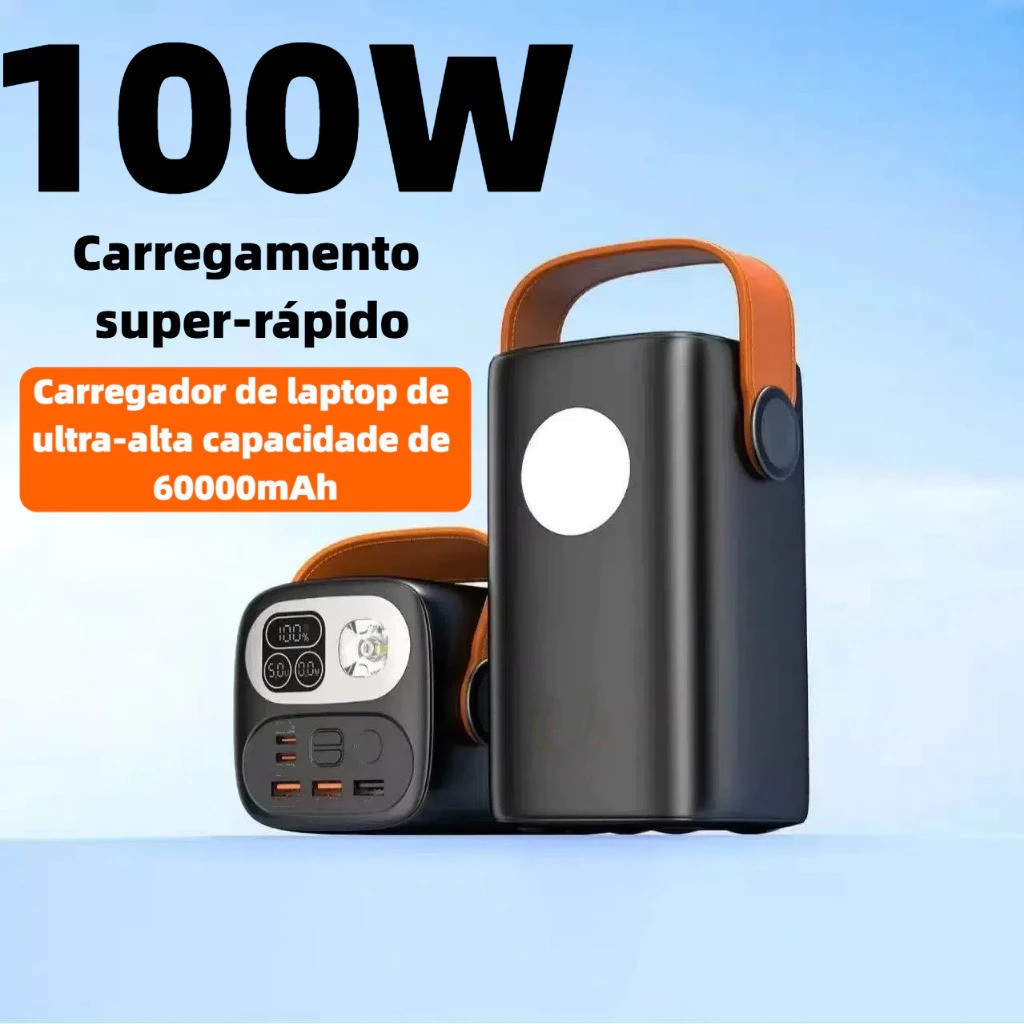 Carregador Portátil De Banco De Potência Grande 60000mAh Turbo 100W PD Rápido Para Mini Notebooks Starlink E Telefones C