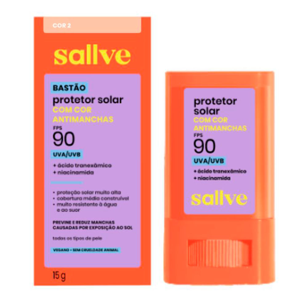 Protetor Solar Sallve Bastão com Cor Antimanchas FPS 90 Cor 2 15g em Oferta na Shopee