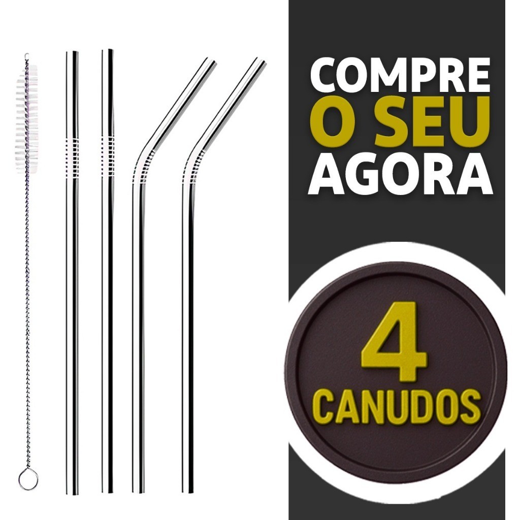 Combo 04 Canudos Inox Com Escova Ecológico Reutilizáveis Sustentáveis em Oferta na Shopee