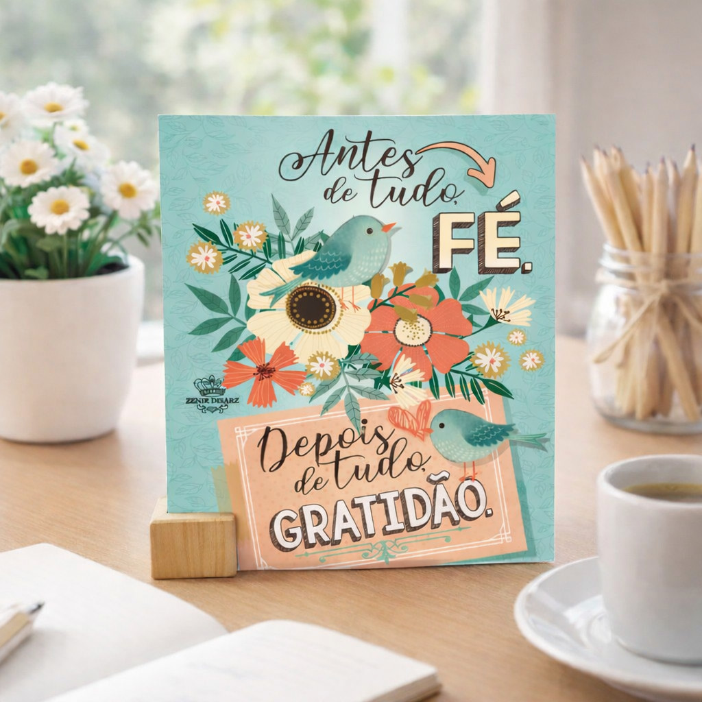 Decoração de Mesa com Pedestal - Antes de Tudo Fé, Depois de Tudo Gratidão