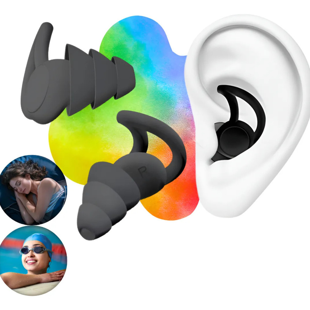 Imagem Kit 1 2 4 Protetor Auricular Tampão de Ouvido Abafador Antirruído Silicone 3 Camadas Natacão Dormir