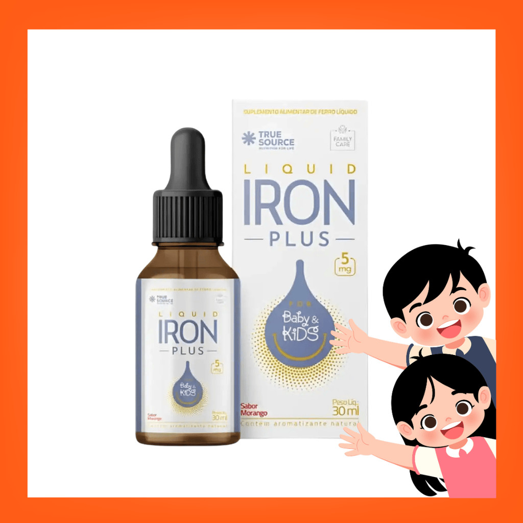 Ferro Líquido Infantil Suplemento para Crianças Liquid Iron Plus Morango 30ml - Ferro Infantil Alta Absorção (100 Doses)