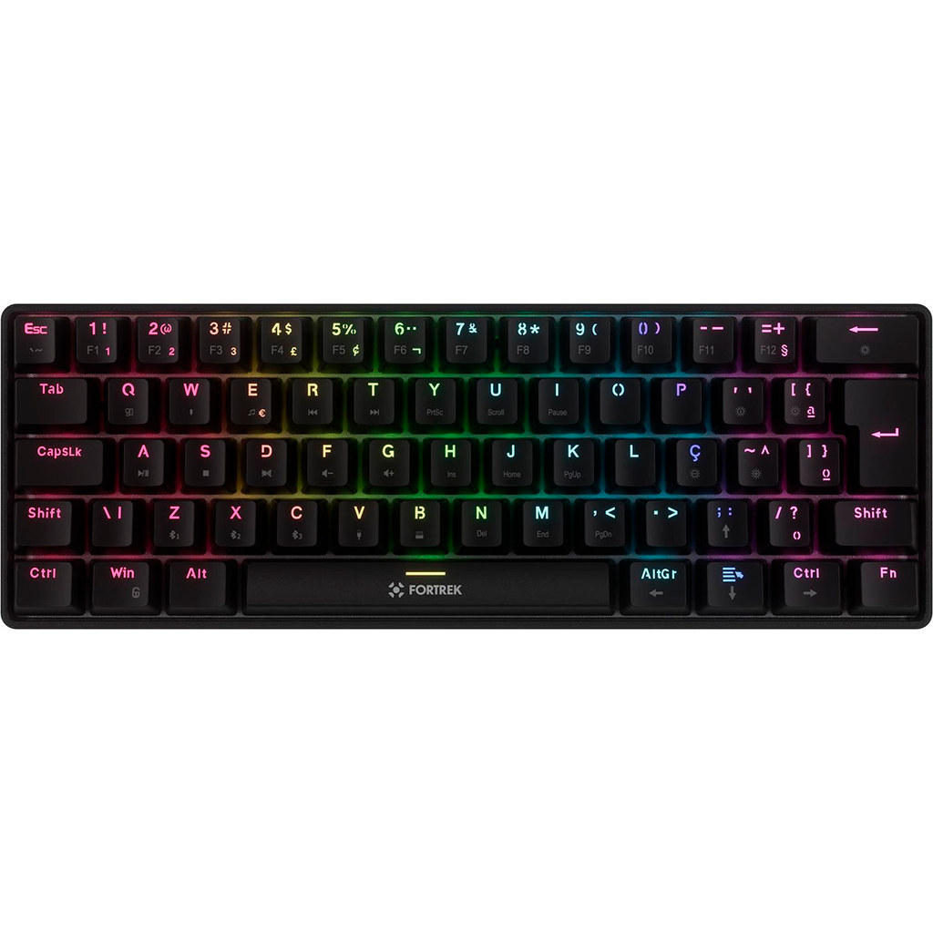 TECLADO MECANICO GAMER FORTREK GRAVITY AIR COMPACT RAINBOW WIRELESS SWITCH BROWN PRETO 84977