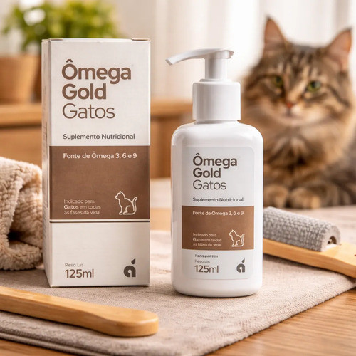 Suplemento Ômega 3, 6 E 9 Gold Gatos Vitaminas A D E E 125ml Felinos Univittá Pelos lindos Macios