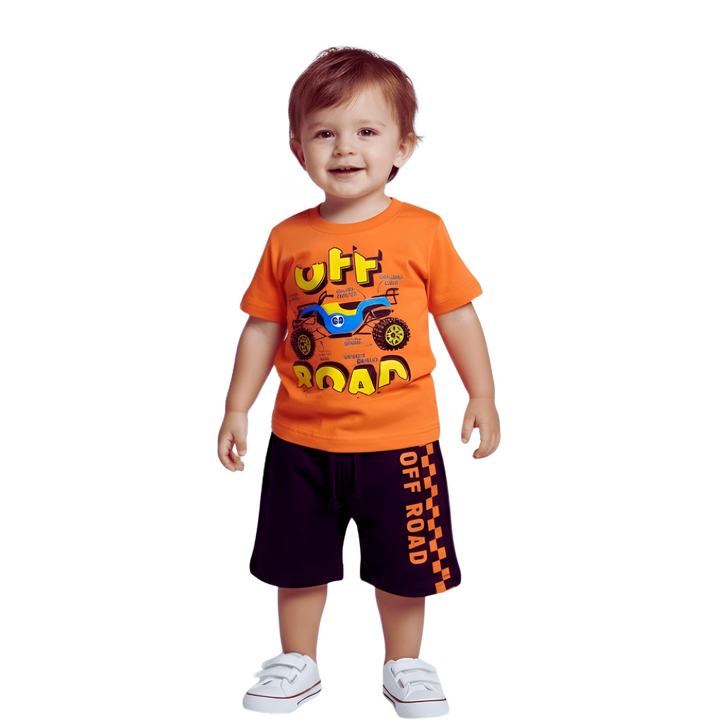Conjunto Menino Camiseta Manga Curta Com Bermuda Moletinho