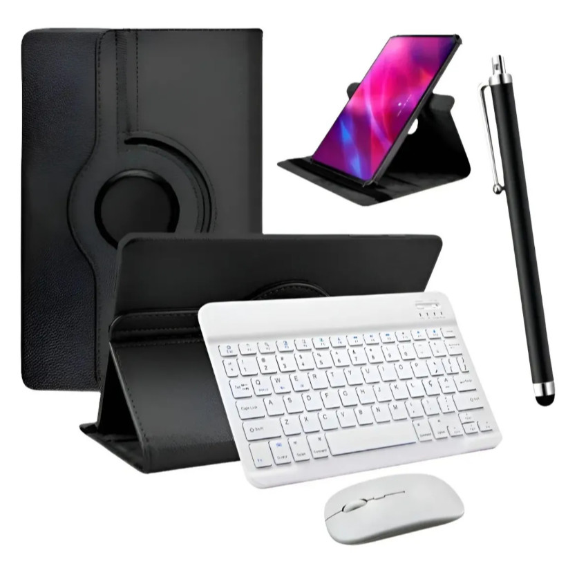 Capa Giratória P/ Tab Lenovo M11 + Teclado Mouse Bluetooth Preto/branco+pelicula.