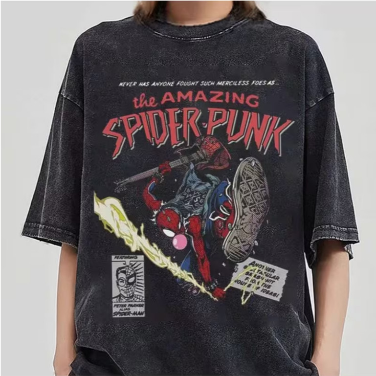 Camiseta ESTONADA camisa lavada the amazing spider punk man gotica estilosa