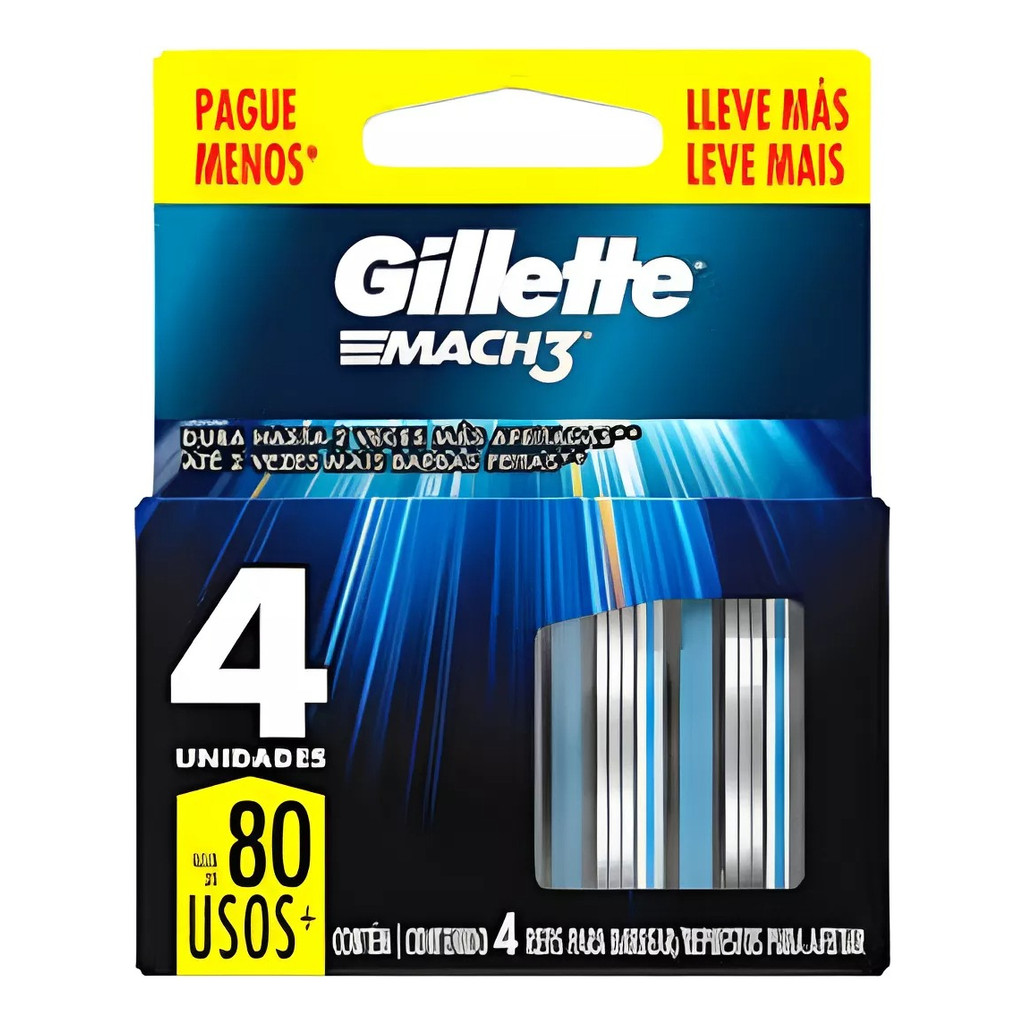 Refil Gillette Mach3 Original 4 Cargas Lâminas De Barbear Mach3