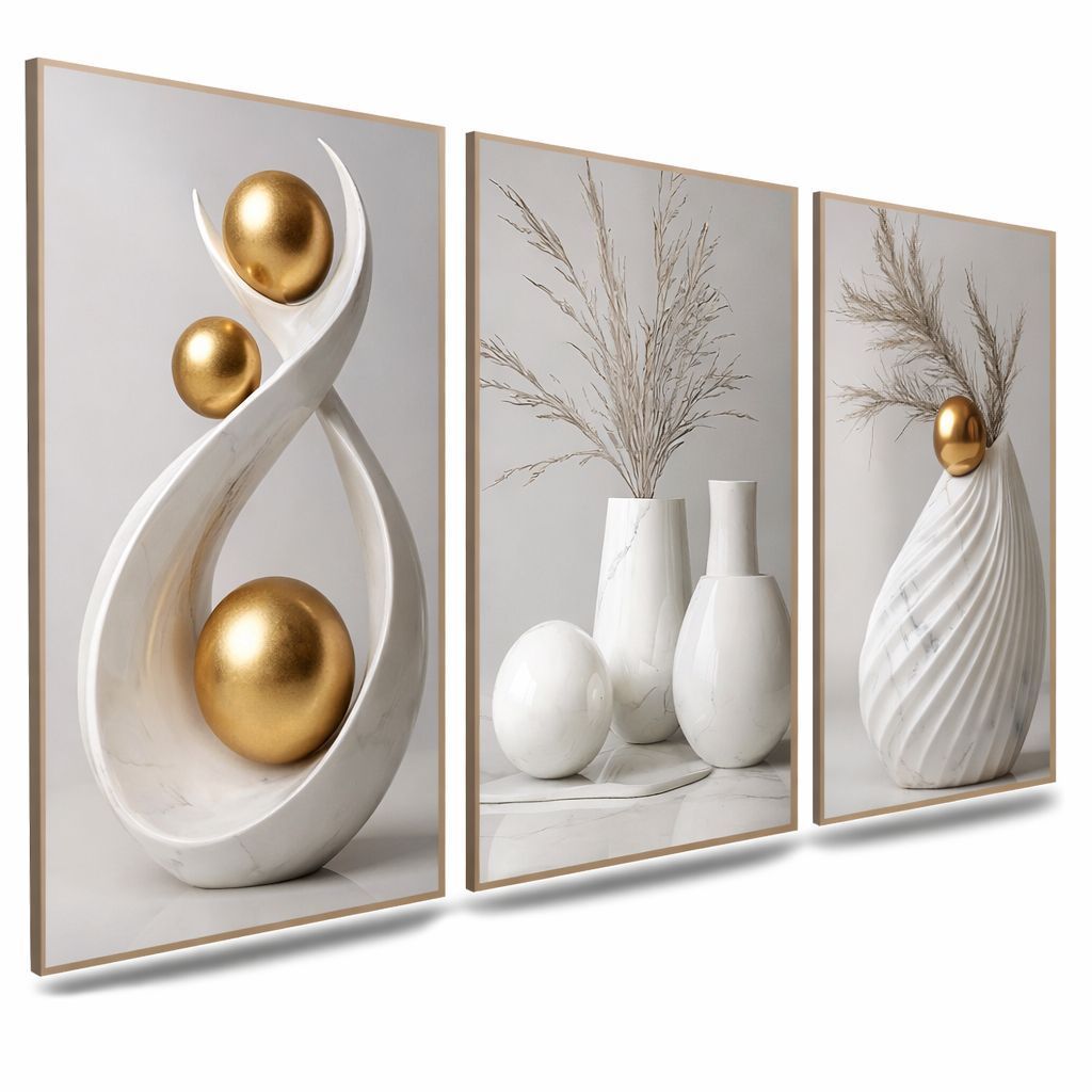 Quadro Decorativo 3 Peças Abstrato Geométrico Moderno Estilo Zen Decoração Sala Quarto Escritório hall