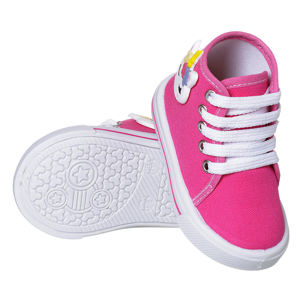 Tênis Infantil Bebê Menina Rosa Cano Alto Unicórnio Sapatinho Casual Antiderrapante Confortável TASI23