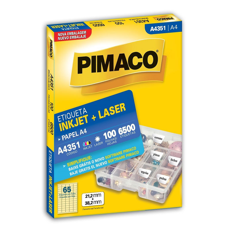 Etiqueta inkjet/laser A4351 com 100 folhas Pimaco em Oferta na Shopee