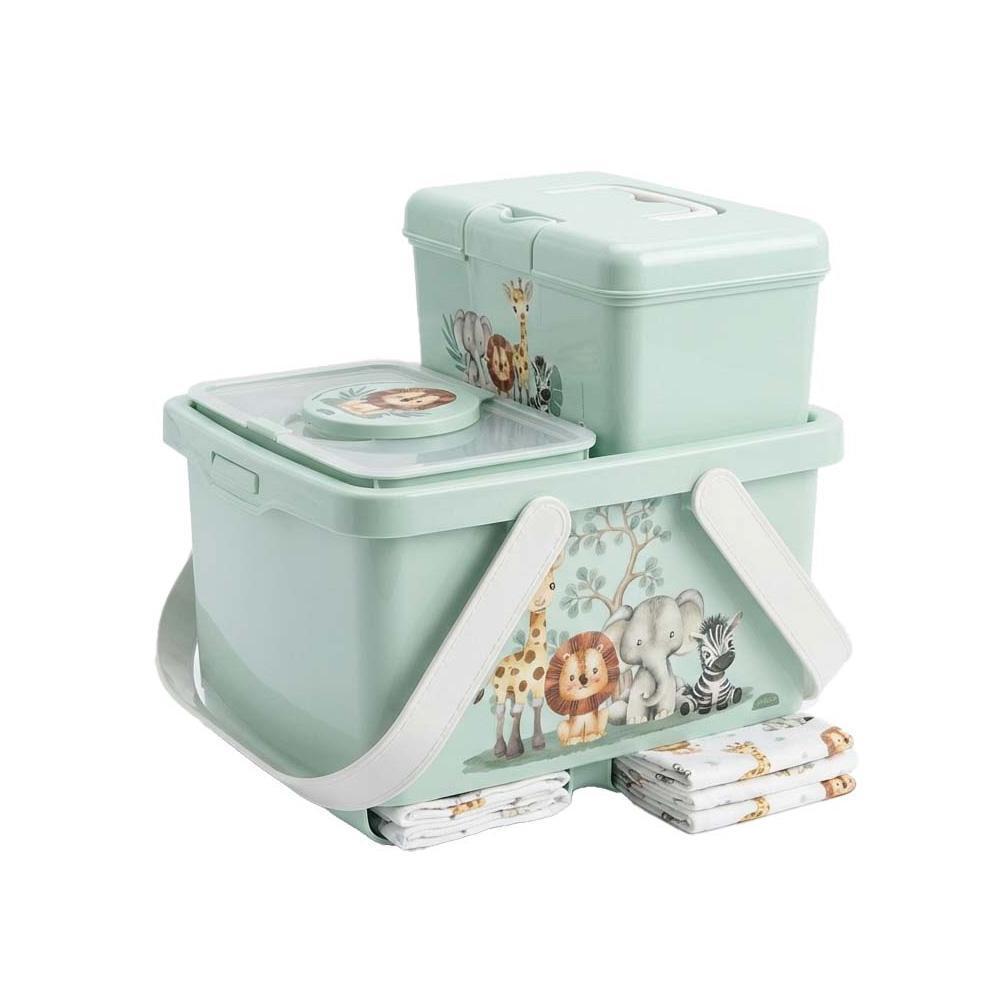 Kit Trocador Safari Verde 3 Peças Bebê Enxoval Plasútil Kit Trocador Safari Verde 3 Peças Bebê Enxoval Plasútil