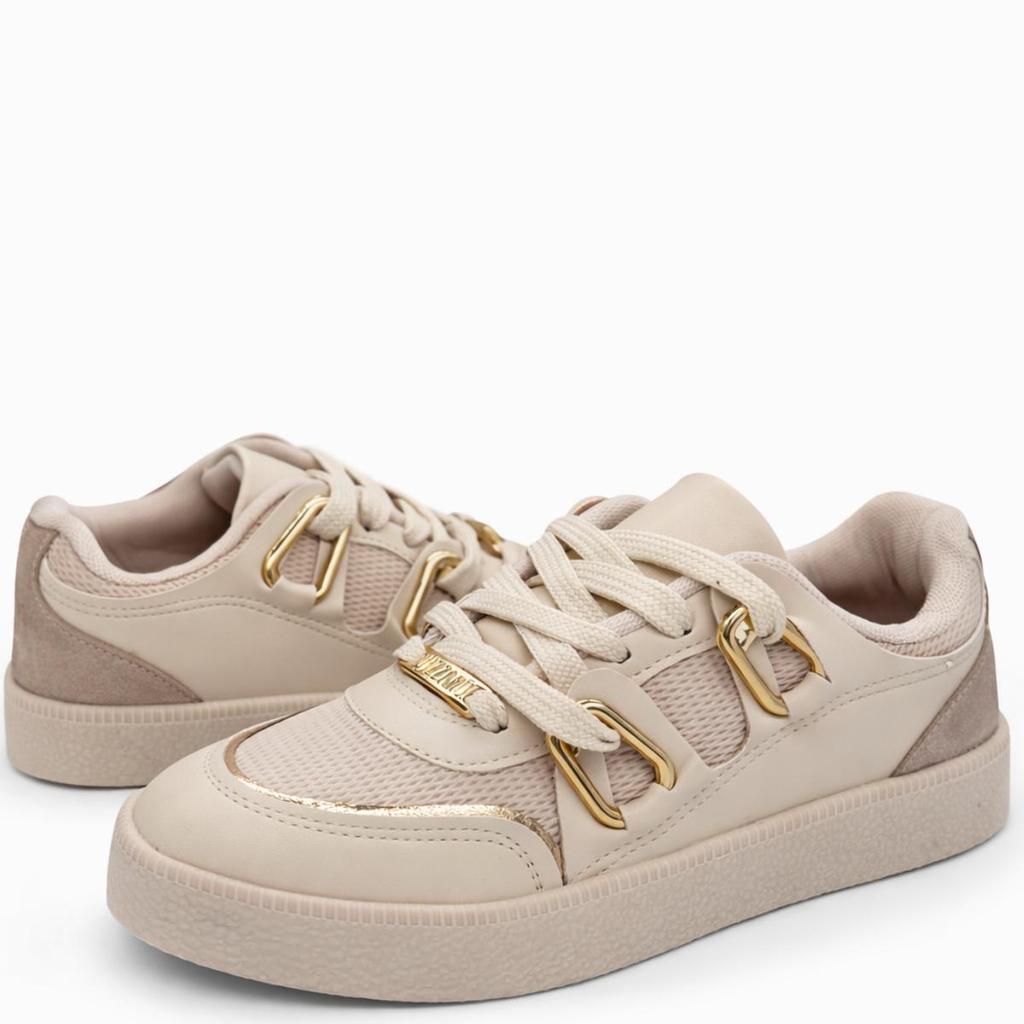 Tênis Feminino Vizzano Casual Bege com Detalhes Dourados e Solado Plataforma
