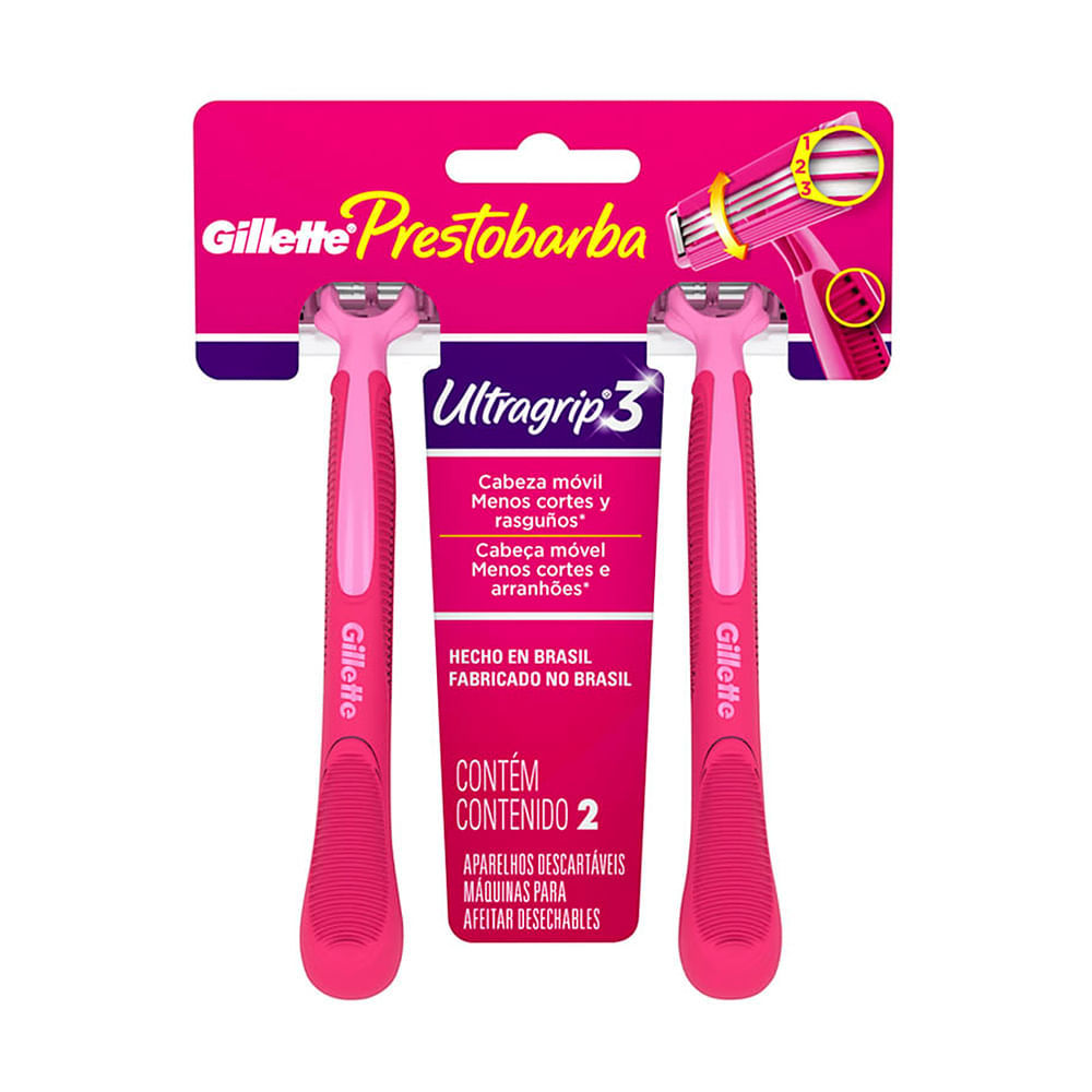 Aparelho de Depilação Gillette Prestobarba UltraGrip3 Rosa Descartável com 2 Unidades em Oferta na Shopee