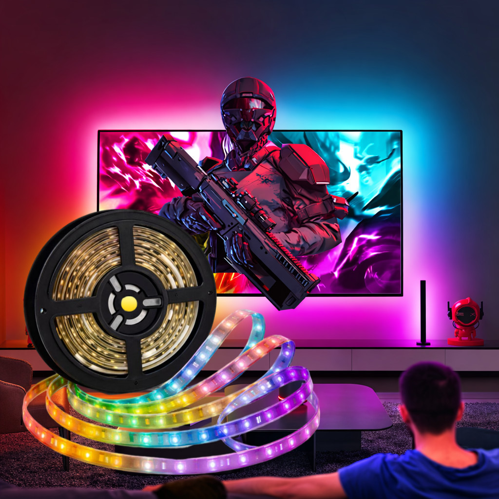 Kit Fita LED RGB Ambilight para TV 55″ a 65″ Sincronização HDMI Luz Ambiente Compatível Smart Life Tuya