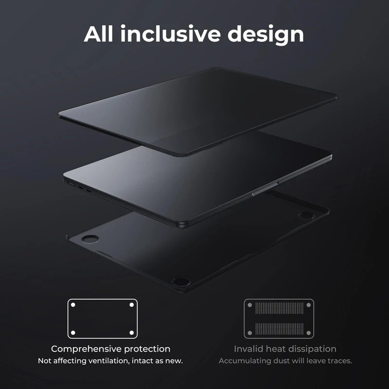 EooCoo Capa Armadura Ultrafina Preta Para Macbook Air 15 Polegadas M4 2025 2024 2023 M3 M2 A3241 A3114 A2941 15.3air Cas