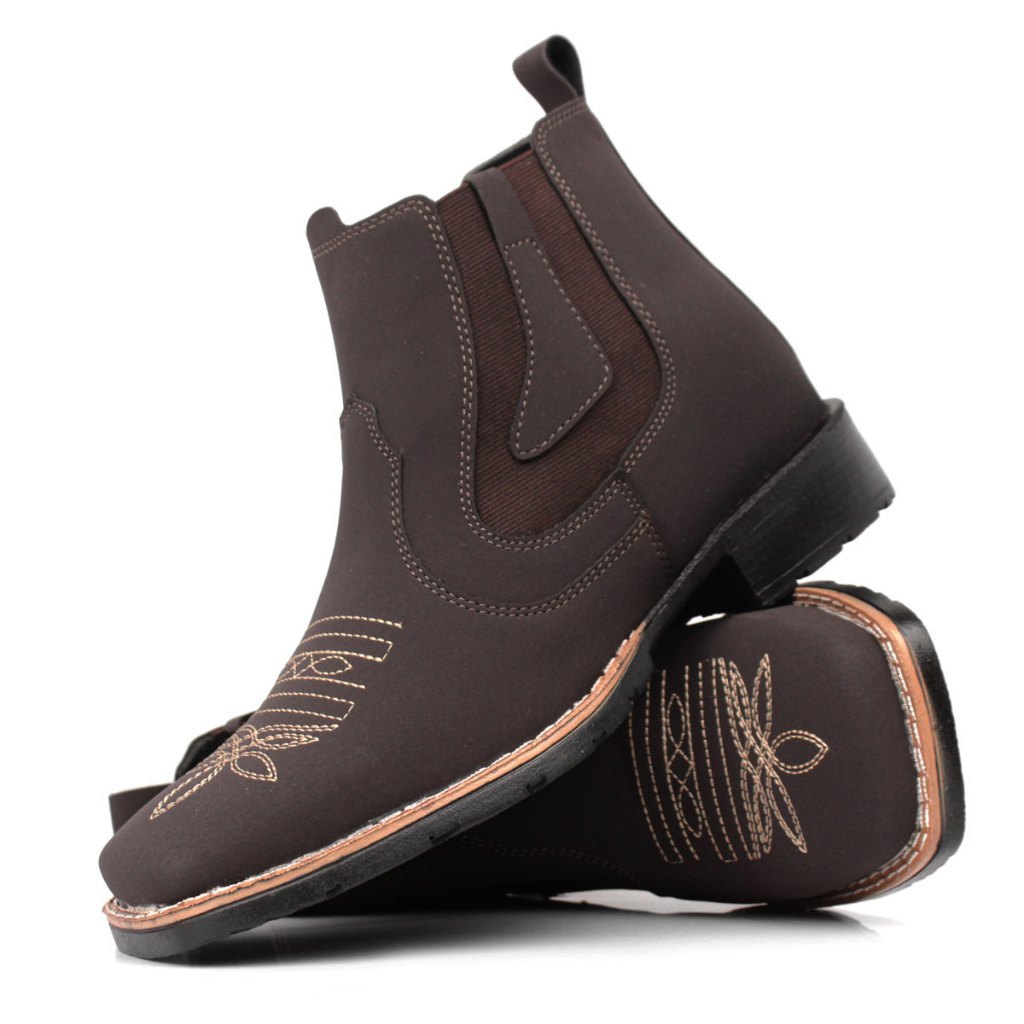 Botina Bota Texana Country Masculina Bico Quadrado Bordado Vaquejada Rodeio