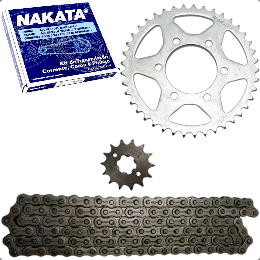 Kit Transmissao Relação Coroa Pinhao Corrente Nakata Yamaha XTZ 150 Crosser 2014 a 2020