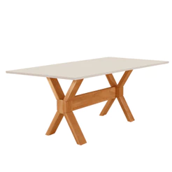 Mesa para Sala de Jantar Star 220cm Tampo Canto Moeda Laqueado com Vidro