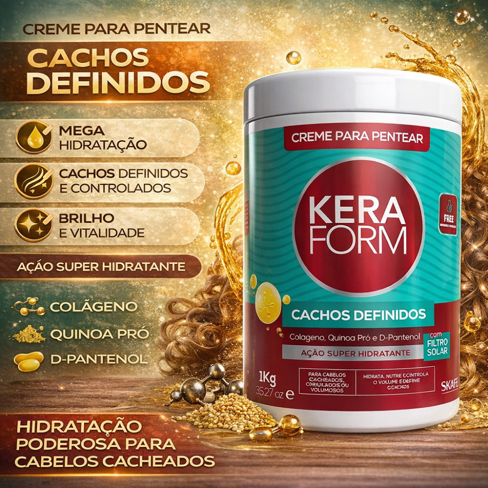 Creme Para Pentear Cachos Definidos Keraform 1kg Skafe Hidratação Cabelos Cacheados