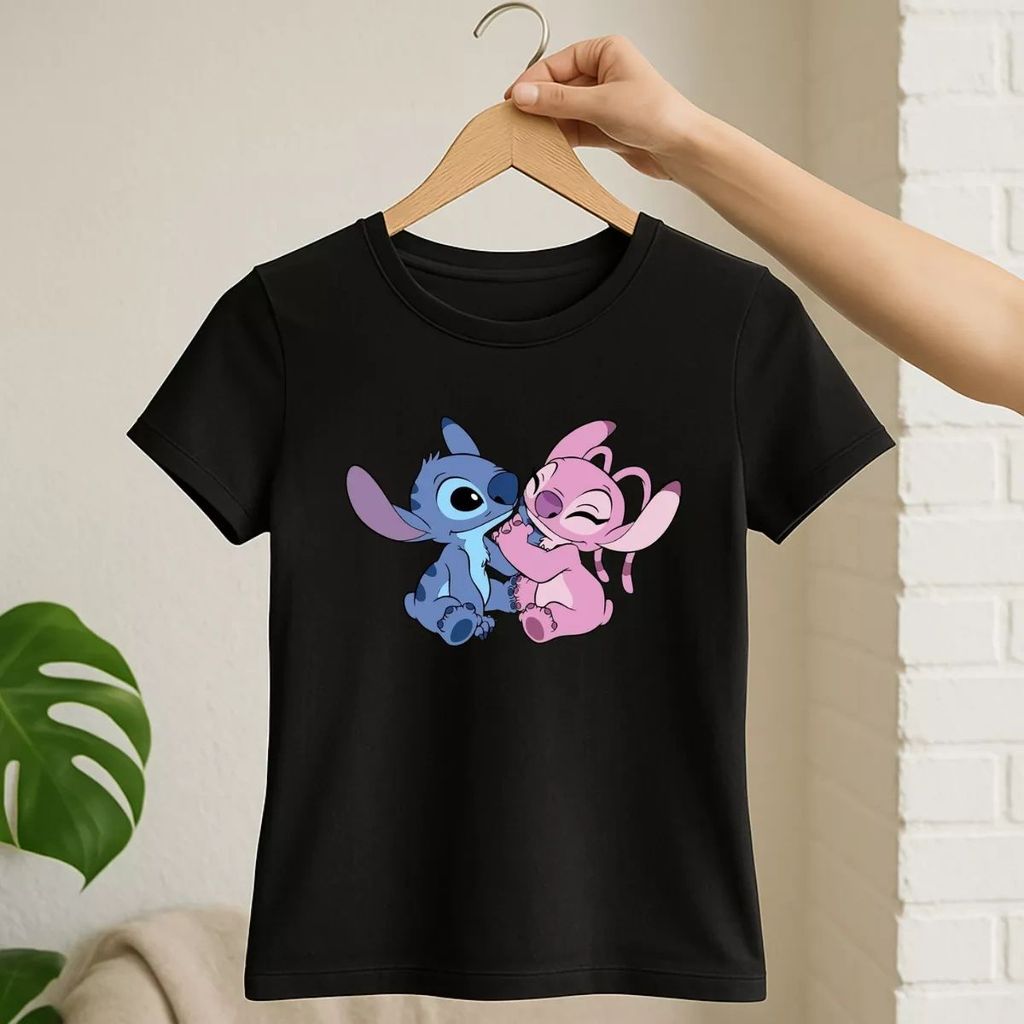 Camiseta Baby Look Feminina Estampa Personagem Fofo Algodão Confortável Macia Casual Look Feminino Tendência Promoção