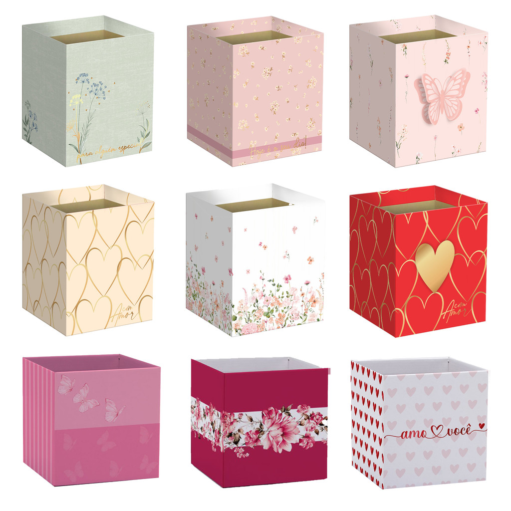5 Cachepot Cesta de Papel Quadrado Tamanho 15 | Xingó ou Albano, para flores cestas presente