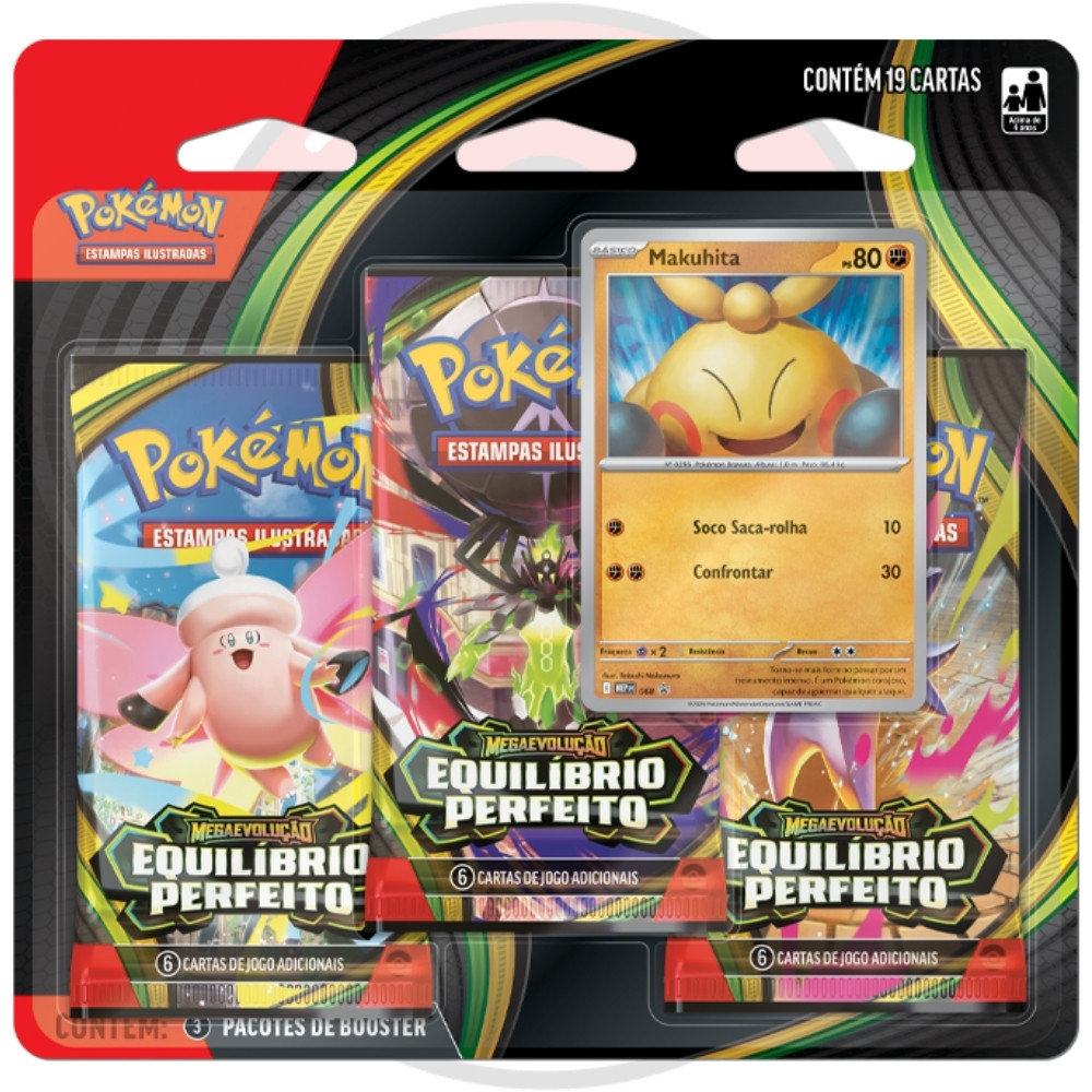 BLISTER TRIPLO MAKUHITA MEGAEVOLUÇÃO EQUILÍBRIO PERFEITO ME3 COPAG POKÉMON TCG BOOSTER CARTAS TRIPLE em Oferta na Shopee