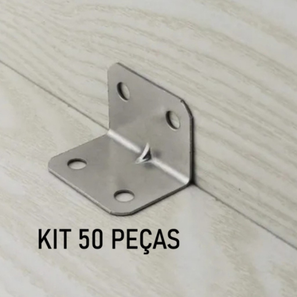 Cantoneira 90° Aço Inox Kit 50 Peças Reforço para Móveis, Prateleiras e Madeira Fixação Estruturas