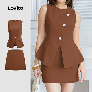 Lovito  Conjuntos de Saia Frontal Primavera/verão Marrom Conjuntos de Saia para Mulheres L177ED088