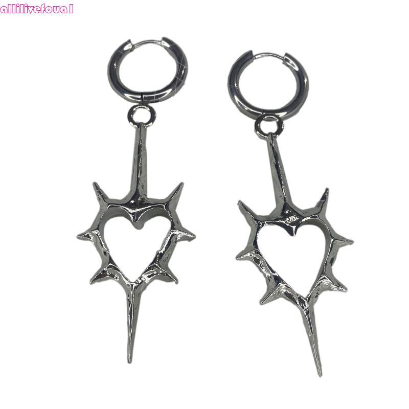 allilivefoua1 Punk Hip Hop Balançar Brincos Gótico Coração Hoop Huggie Unissex