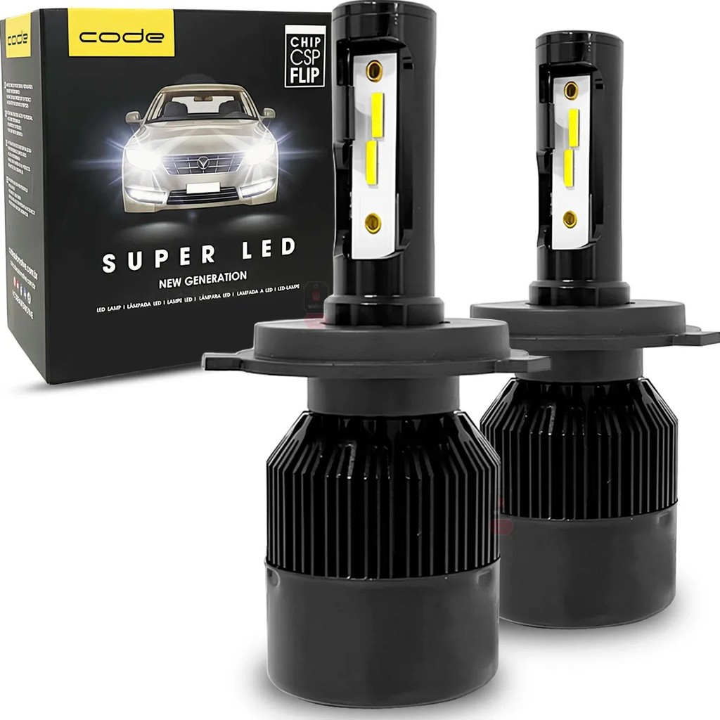 2 Lâmpadas Automotivas H4 Led Chip Csp 12v 4300k Code