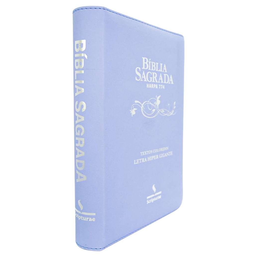 Bíblia Sagrada ARC Letra Hiper Gigante Harpa 774 Luxo Full Color Capa Ziper Azul