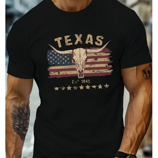 Camiseta Masculina Country Texas 100% Algodão Camiseta Básica Estampada