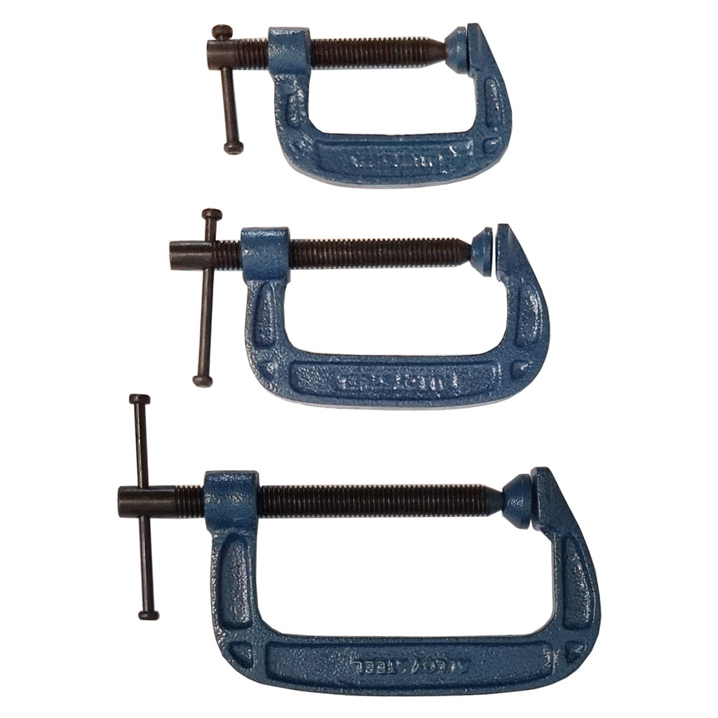 Kit com 3 Grampos Sargento de Fixação 100mm Tipo C 2 A 4 Polegadas para Marceneiro Profissional
