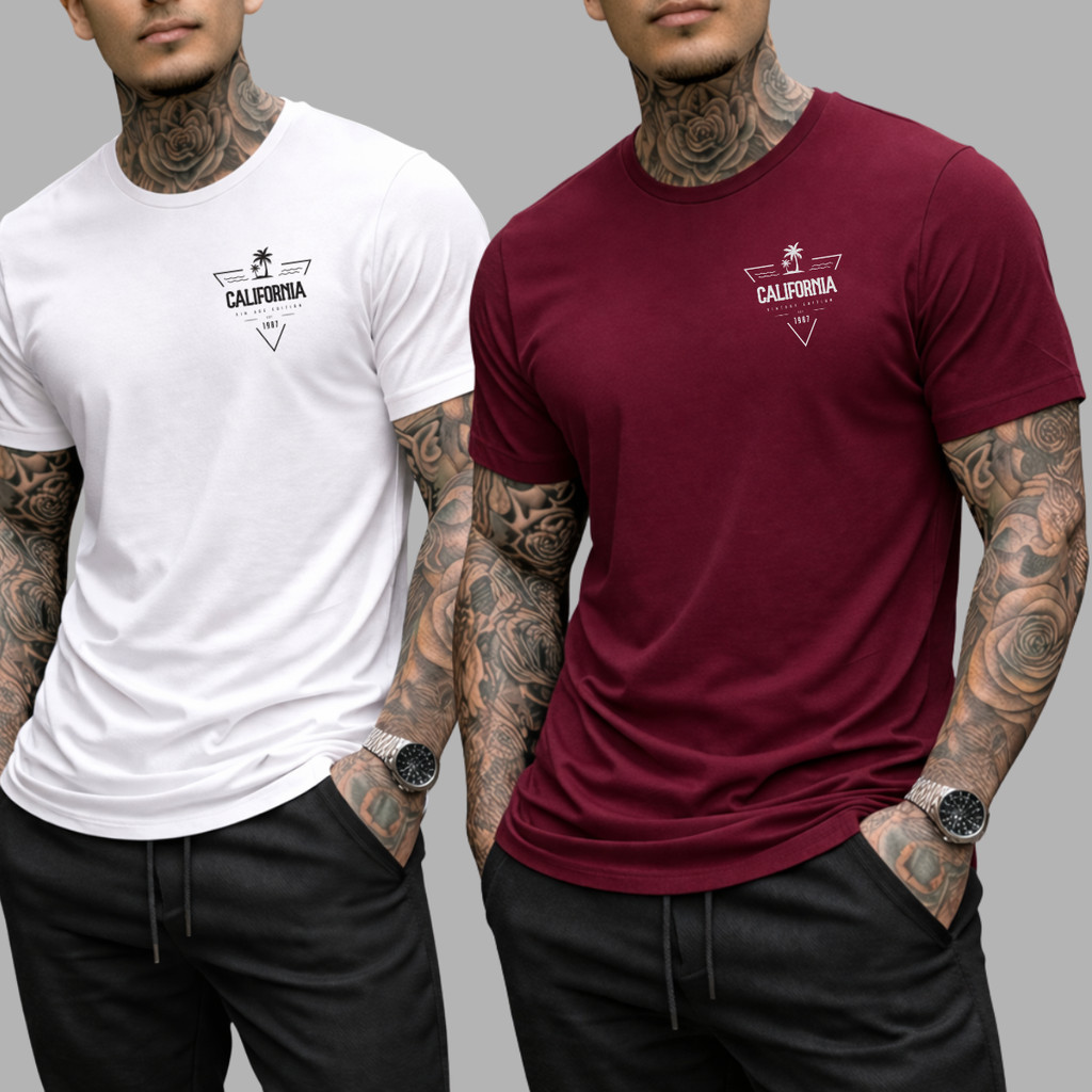 kit 2 Camisa Masculina algodão California Estampada Estilosa Não desbota Camiseta básica Streetwear