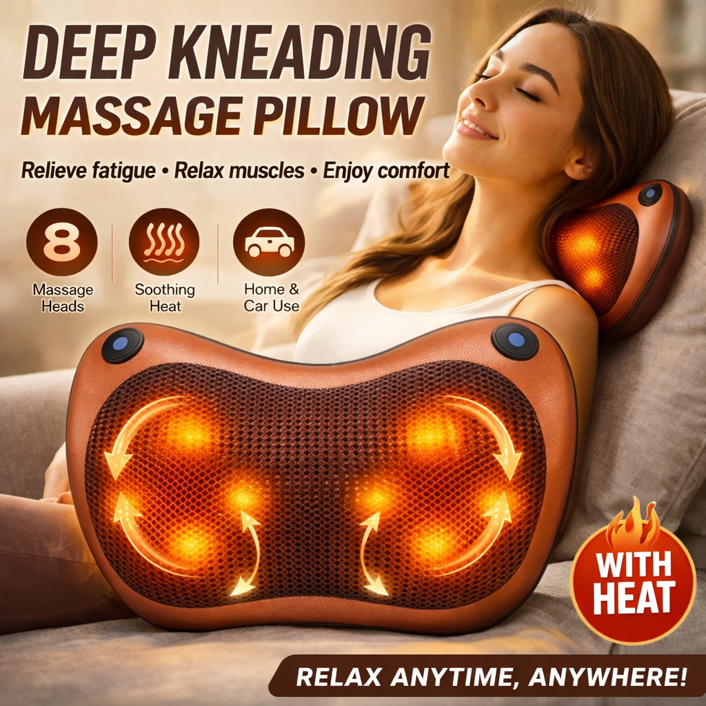 Massageador 8 Bolas Shiatsu Lombar Pescoço Casa e Veicular Almofada