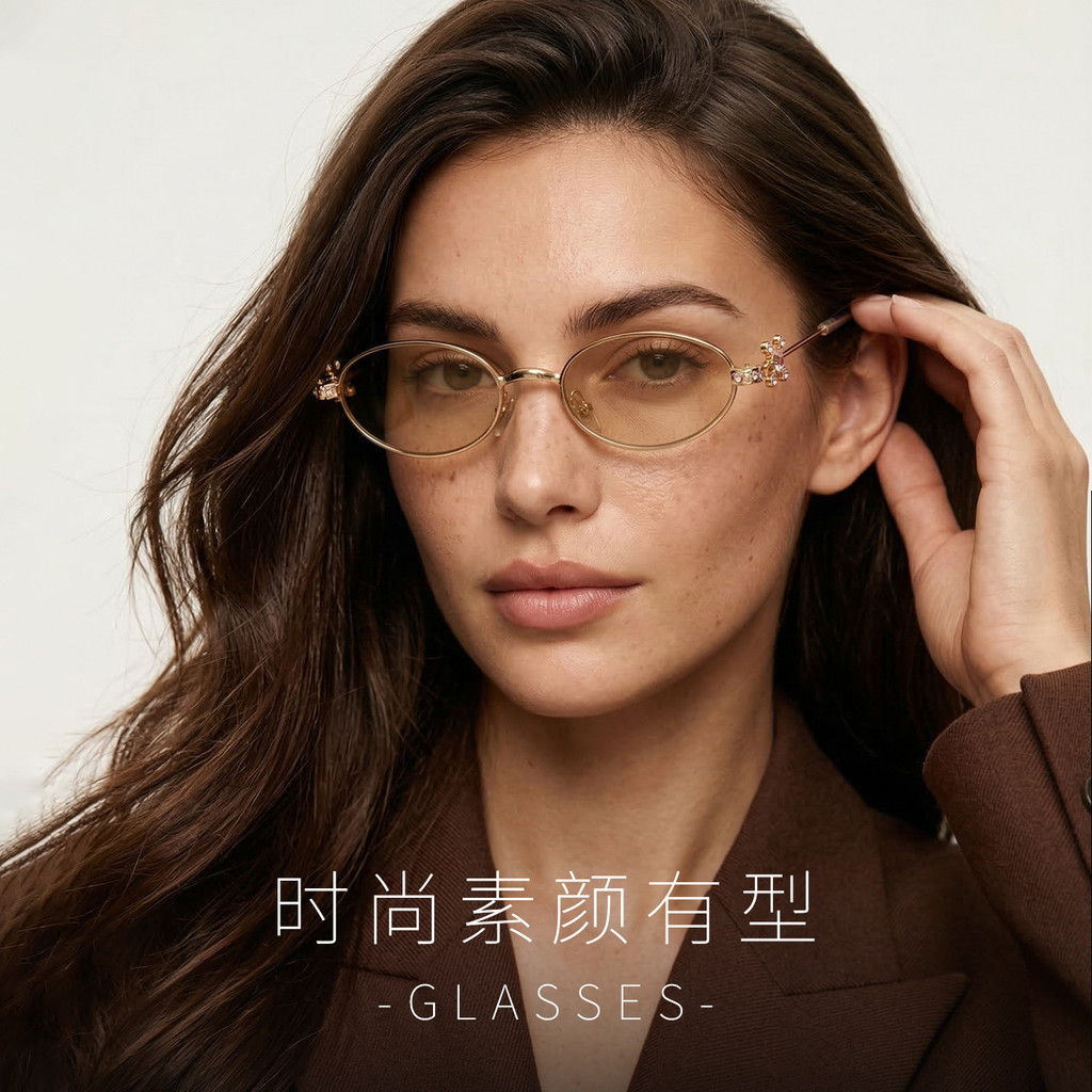 Yan óculos de sol diamante óculos de sol óculos de sol perna simples influenciador moldura Oval elegante chá decoração m