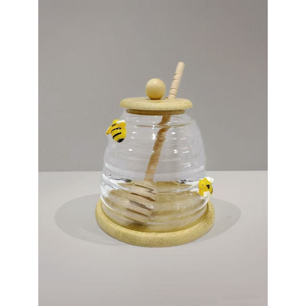 Meleira De Vidro Com Base De Madeira 480ml Para Mel em Oferta na Shopee