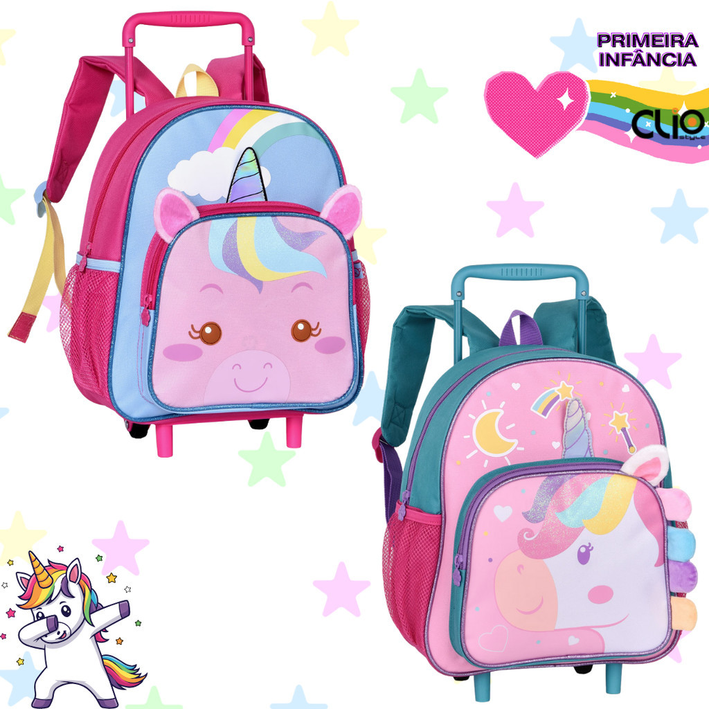 Mochila De Rodas Escolar Oficial Clio Pets Unicórnio 2026 Menina Oferta CP26266B