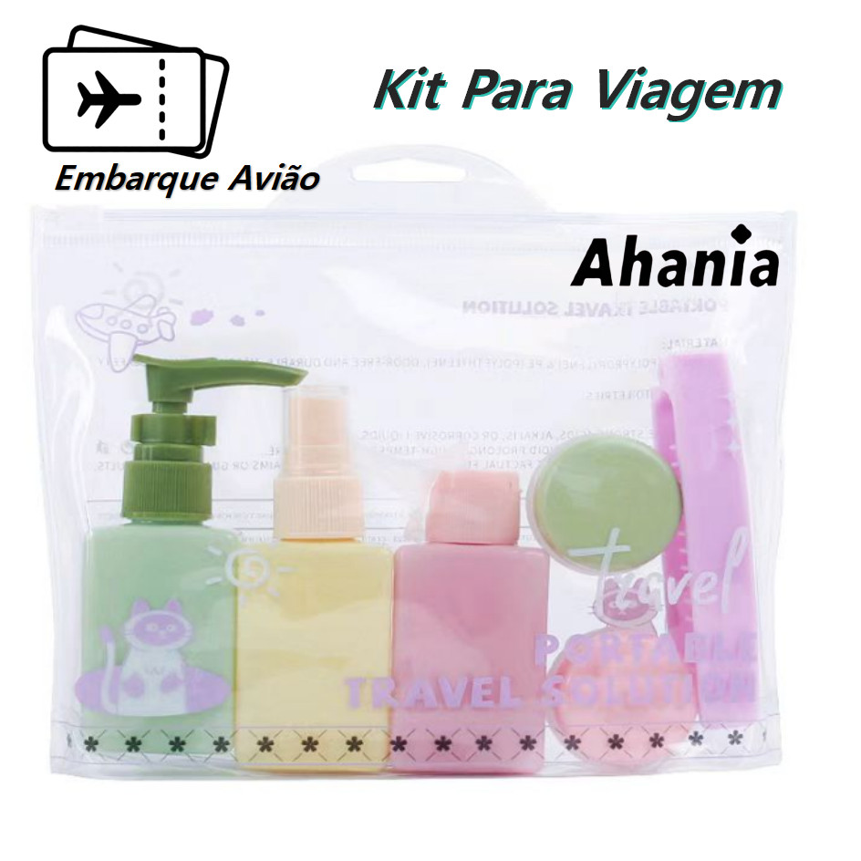 Ahania Kit para Viagem com Frasco de Spray, Frasco de Loção, Frasco de Creme, 2 Porta Creme e Pente de Cabelo Dobravel